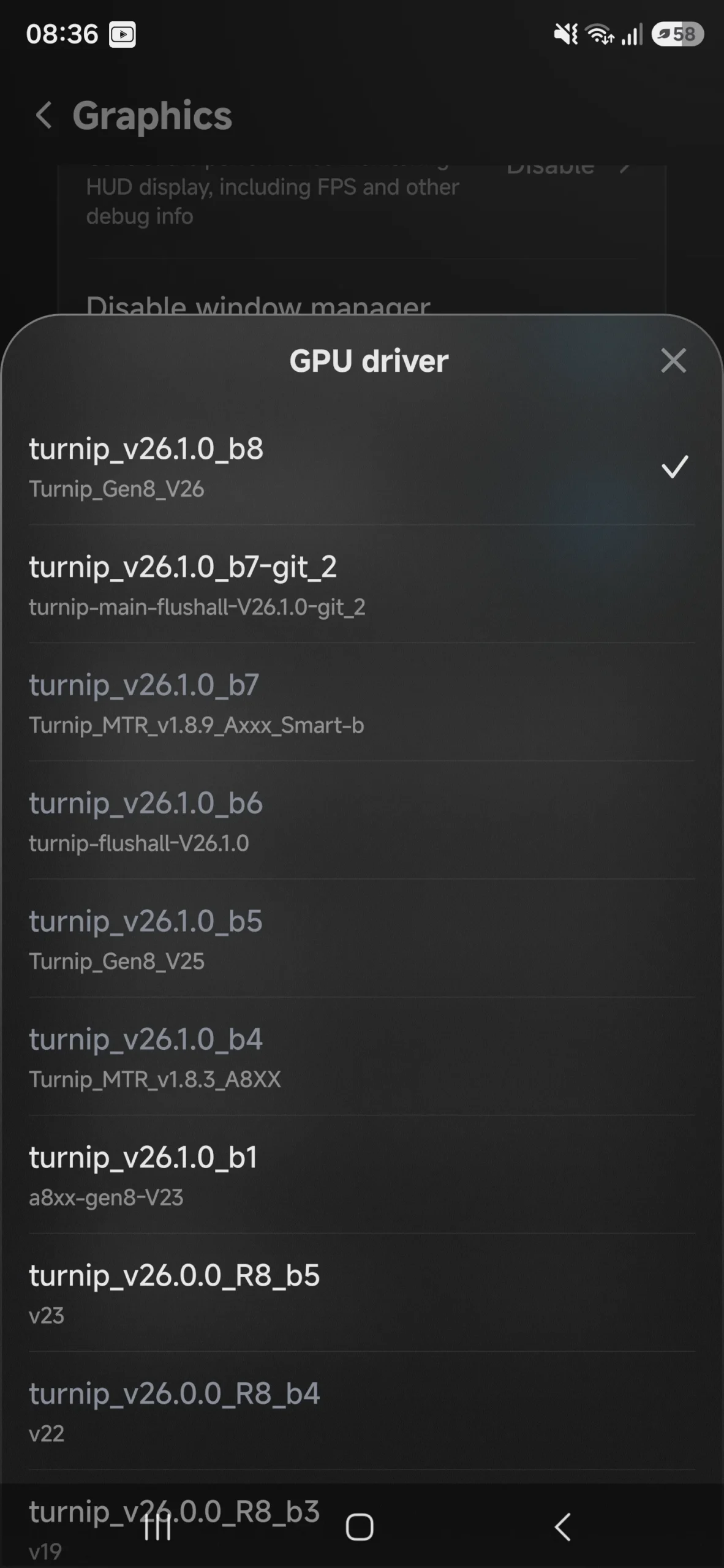 إعداد GPU Driver Turnip v26.1.0 b8 في GameHub على Snapdragon