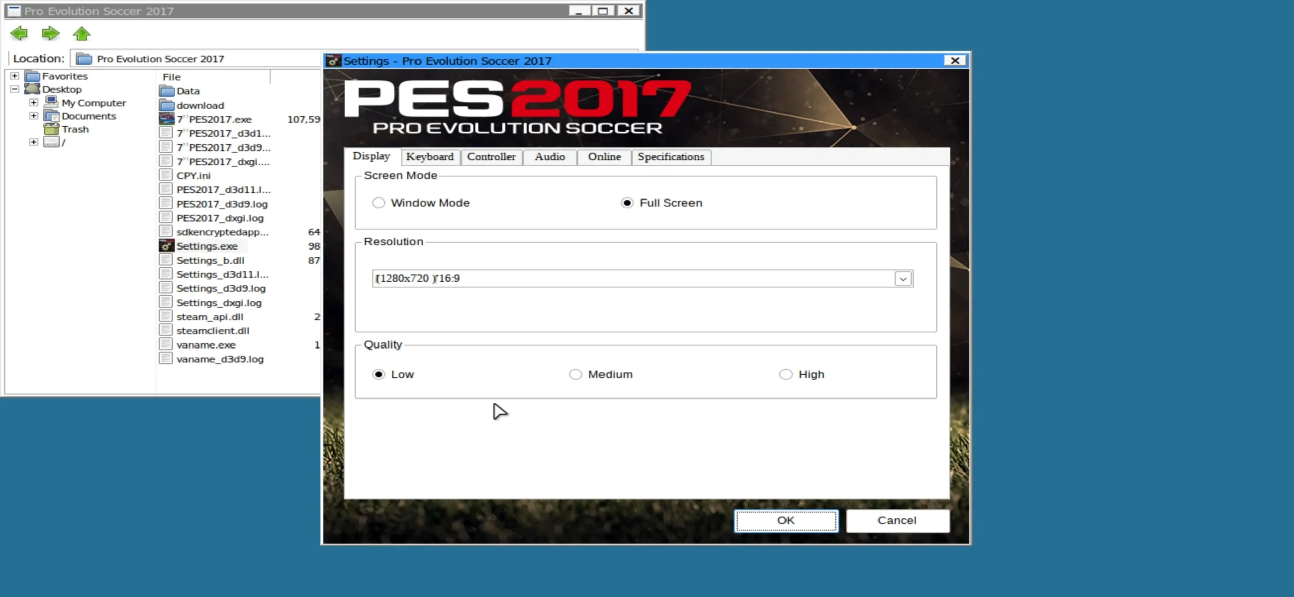 إعداد PES 2017 على دقة 1280x720 وجودة Low في GameHub