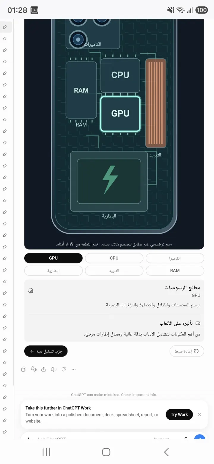عرض المعالج المركزي CPU داخل مخطط ChatGPT