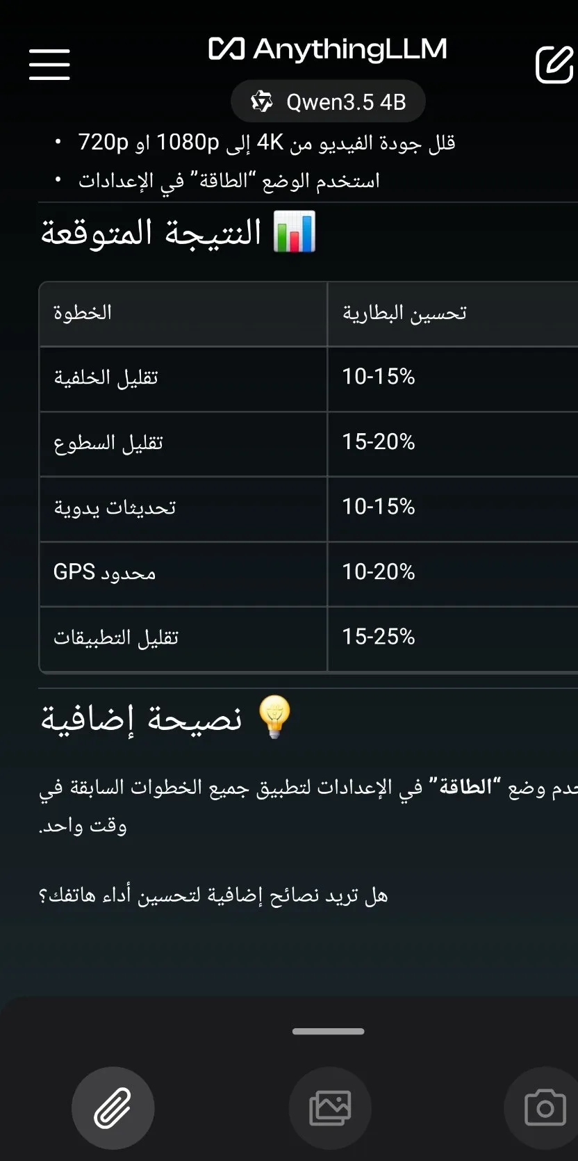اختبار اللغة العربية في AnythingLLM باستخدام Qwen3.5 4B
